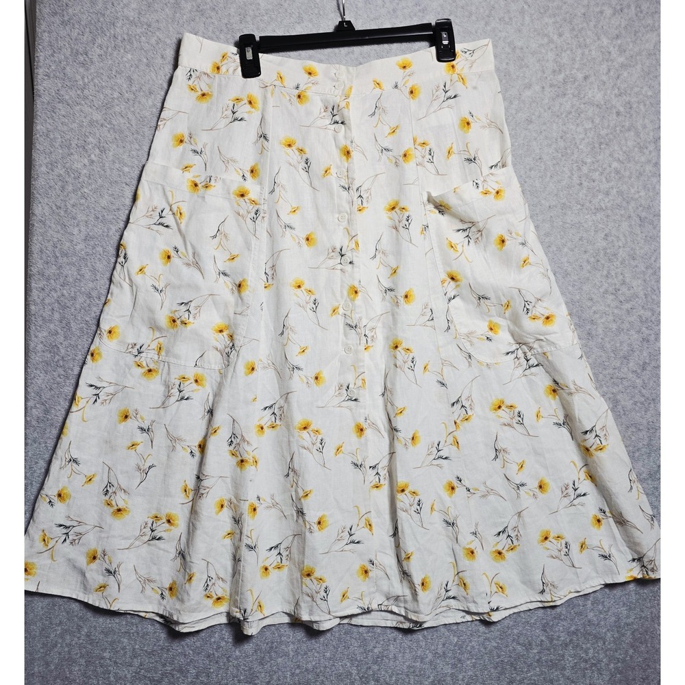 Womens Floral Size 16 Linen Blend Flowy Boho Skirt Prairie Resort Cottagecore